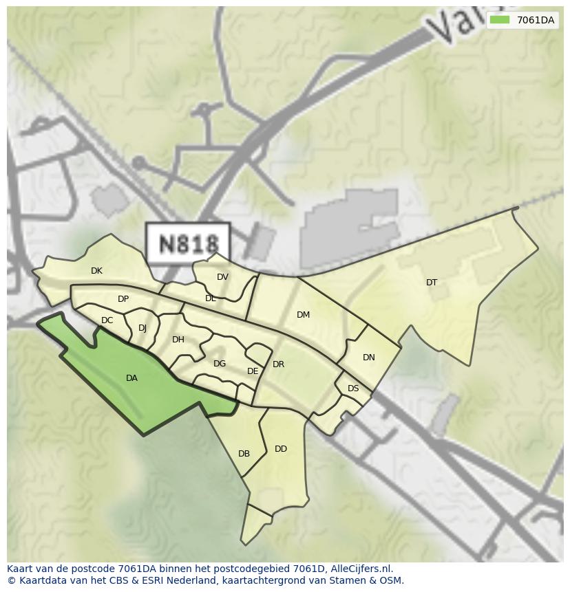 Afbeelding van het postcodegebied 7061 DA op de kaart.