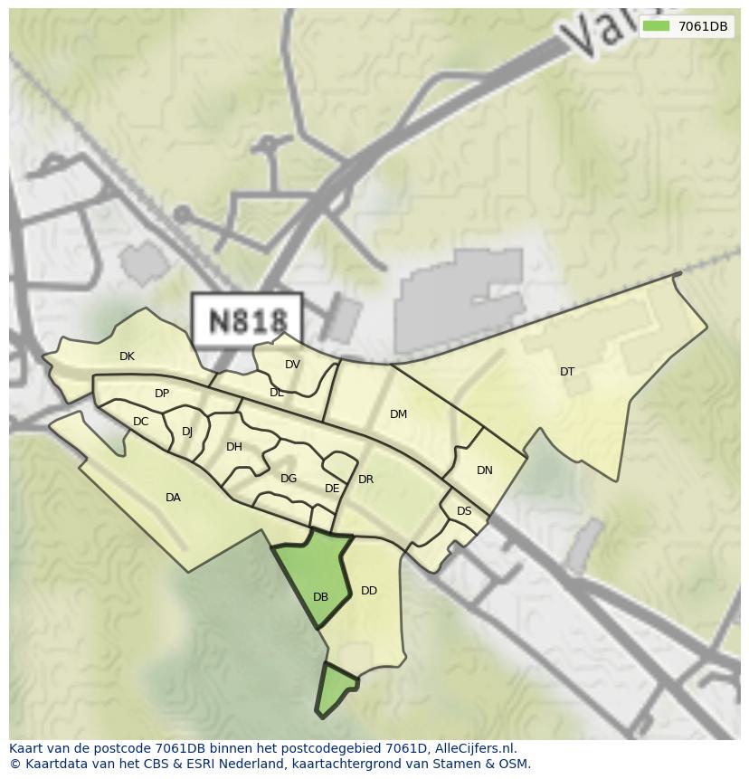 Afbeelding van het postcodegebied 7061 DB op de kaart.