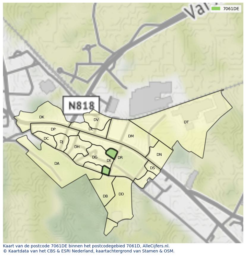 Afbeelding van het postcodegebied 7061 DE op de kaart.