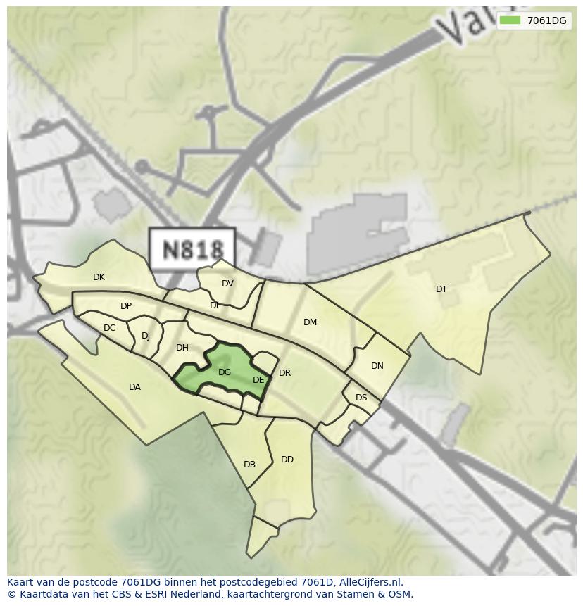 Afbeelding van het postcodegebied 7061 DG op de kaart.