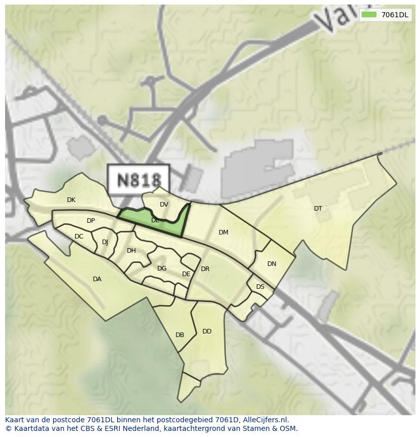 Afbeelding van het postcodegebied 7061 DL op de kaart.