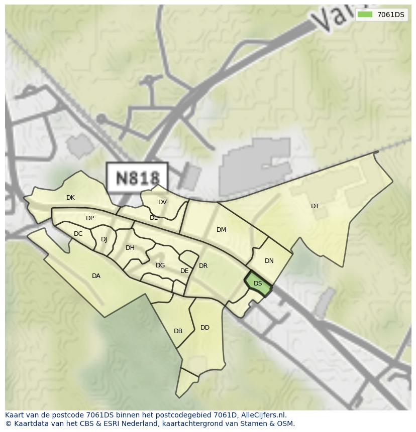 Afbeelding van het postcodegebied 7061 DS op de kaart.