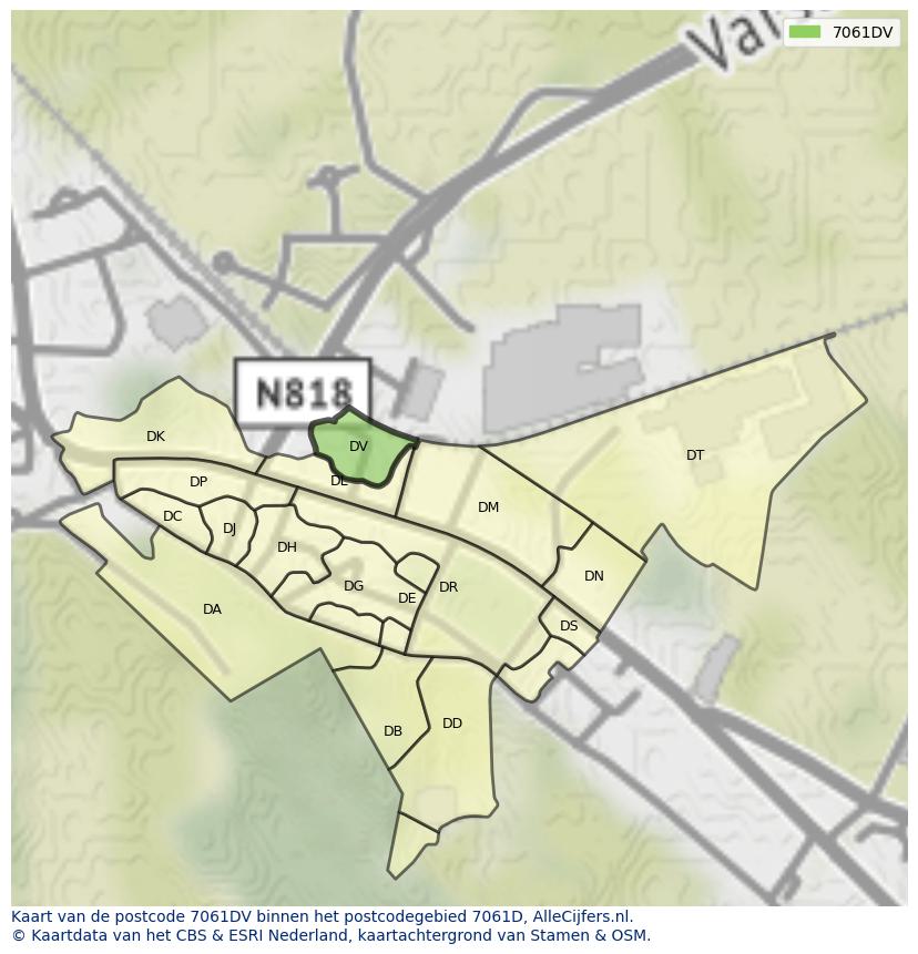 Afbeelding van het postcodegebied 7061 DV op de kaart.