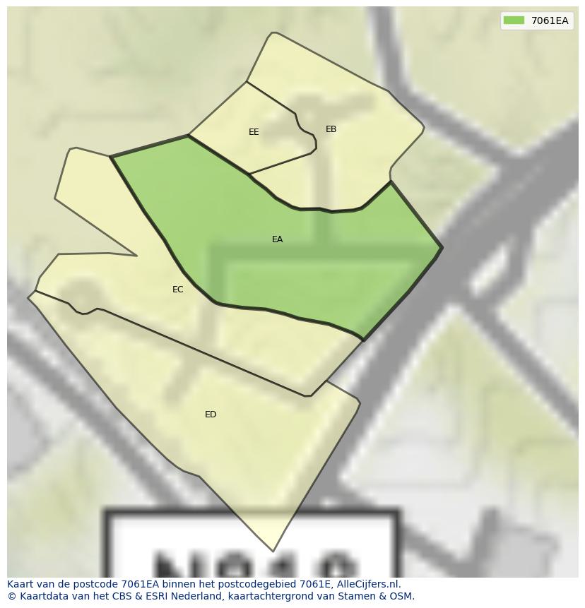 Afbeelding van het postcodegebied 7061 EA op de kaart.