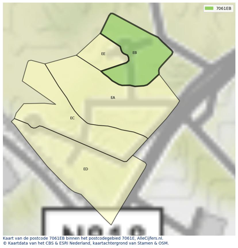 Afbeelding van het postcodegebied 7061 EB op de kaart.