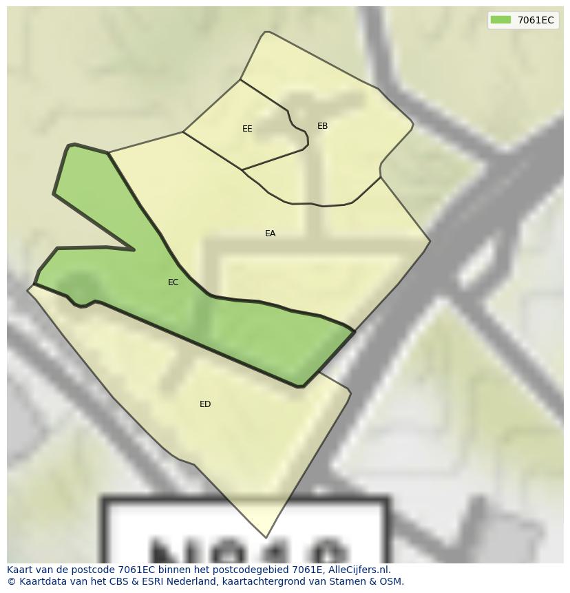 Afbeelding van het postcodegebied 7061 EC op de kaart.