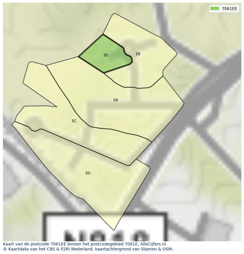 Afbeelding van het postcodegebied 7061 EE op de kaart.