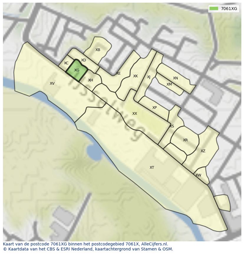 Afbeelding van het postcodegebied 7061 XG op de kaart.