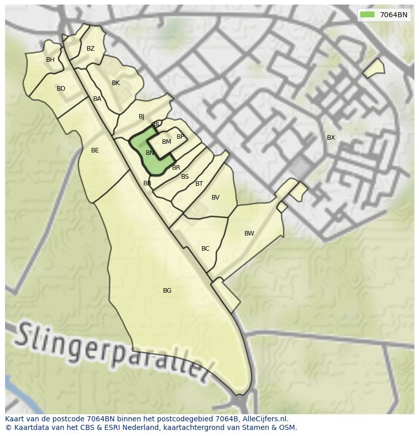 Afbeelding van het postcodegebied 7064 BN op de kaart.