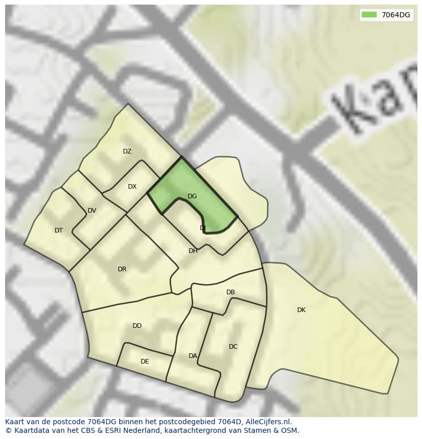Afbeelding van het postcodegebied 7064 DG op de kaart.