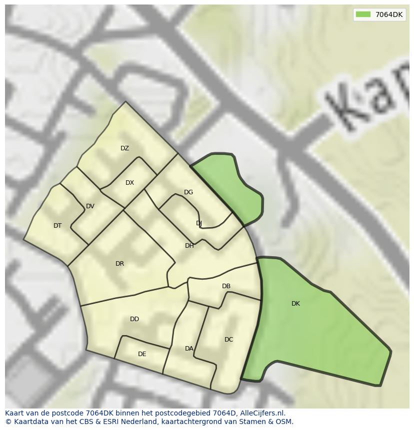 Afbeelding van het postcodegebied 7064 DK op de kaart.