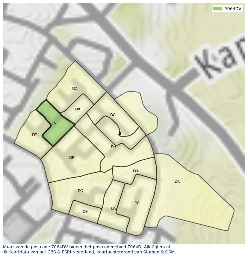 Afbeelding van het postcodegebied 7064 DV op de kaart.