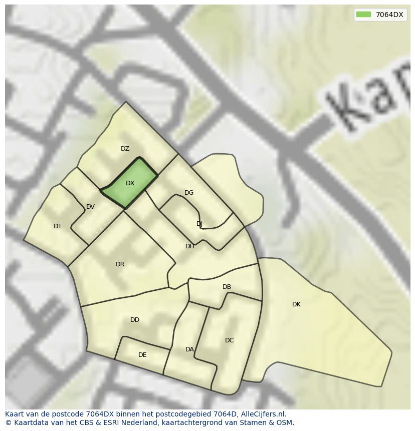 Afbeelding van het postcodegebied 7064 DX op de kaart.