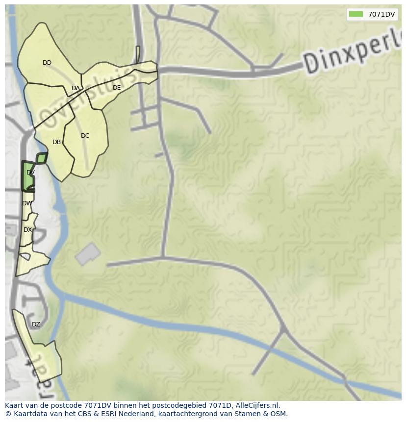 Afbeelding van het postcodegebied 7071 DV op de kaart.