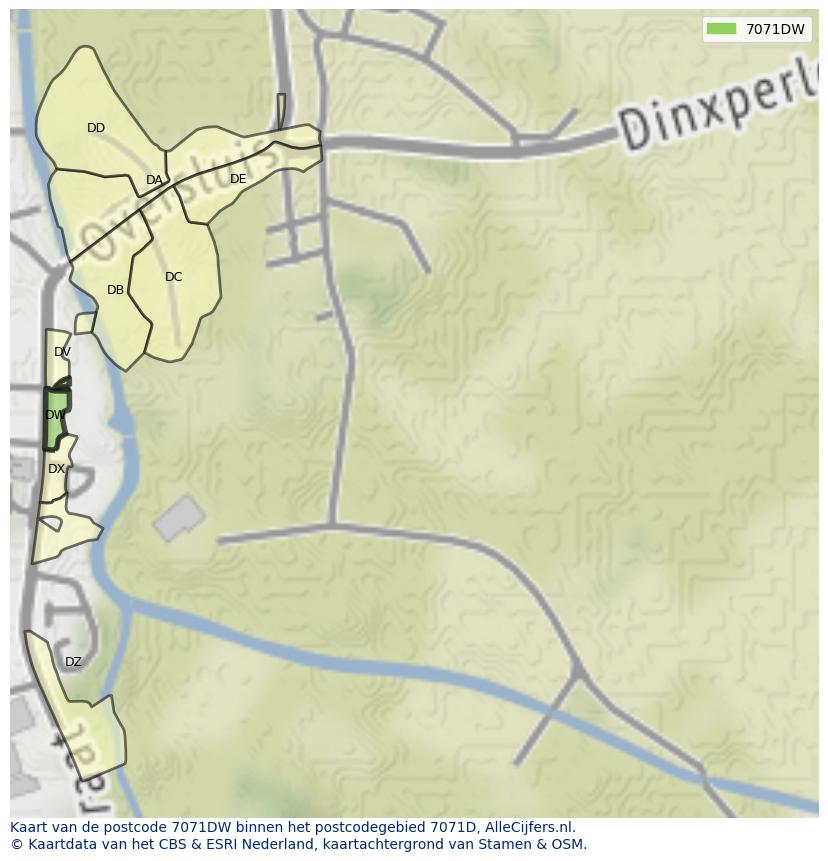 Afbeelding van het postcodegebied 7071 DW op de kaart.