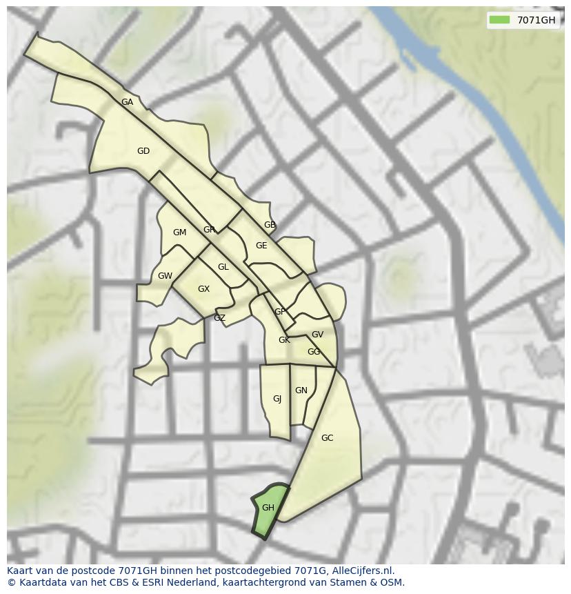 Afbeelding van het postcodegebied 7071 GH op de kaart.