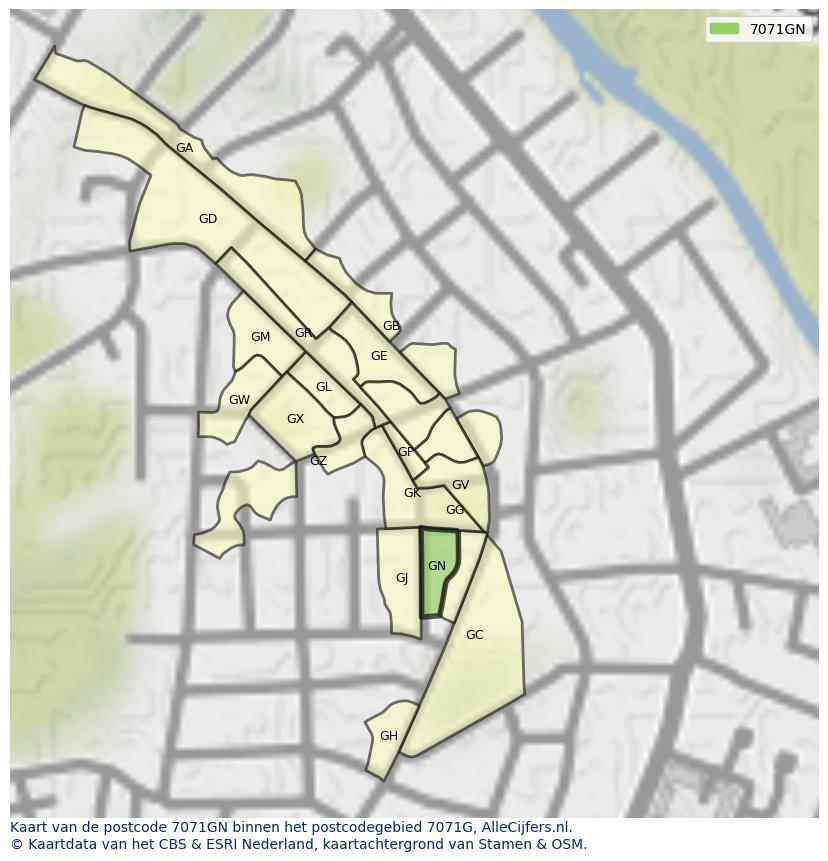 Afbeelding van het postcodegebied 7071 GN op de kaart.