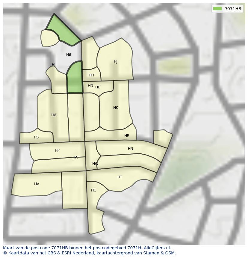 Afbeelding van het postcodegebied 7071 HB op de kaart.
