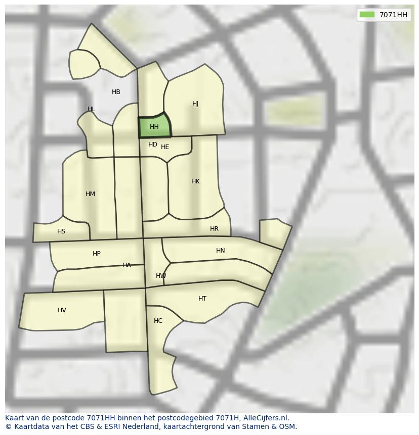 Afbeelding van het postcodegebied 7071 HH op de kaart.