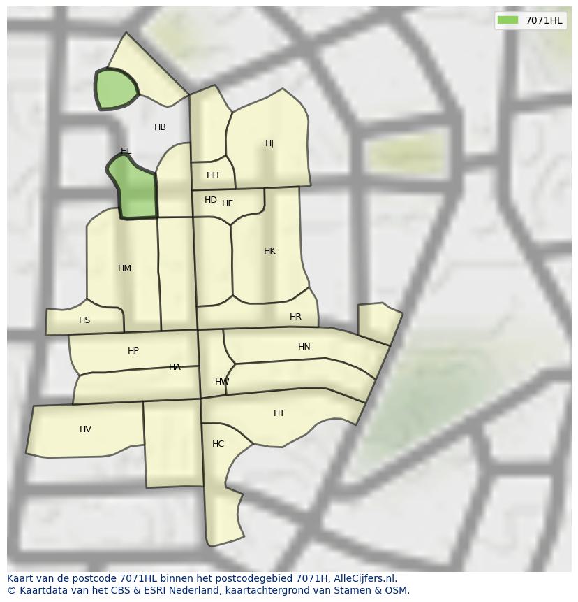Afbeelding van het postcodegebied 7071 HL op de kaart.