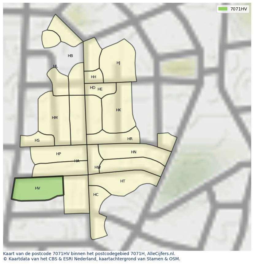 Afbeelding van het postcodegebied 7071 HV op de kaart.