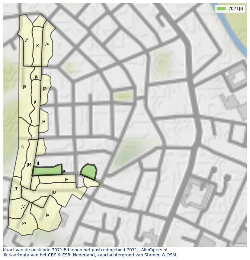 Afbeelding van het postcodegebied 7071 JB op de kaart.