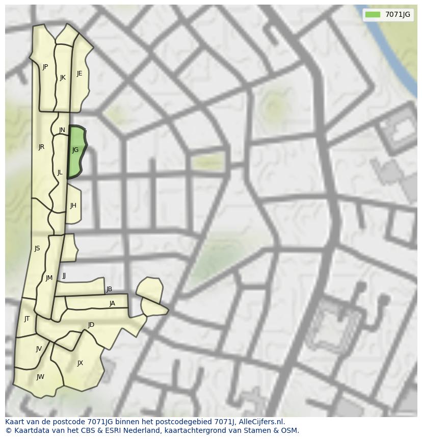 Afbeelding van het postcodegebied 7071 JG op de kaart.