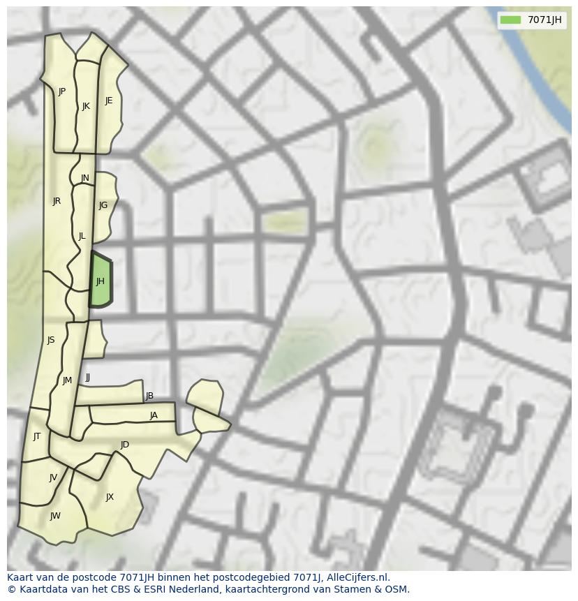 Afbeelding van het postcodegebied 7071 JH op de kaart.