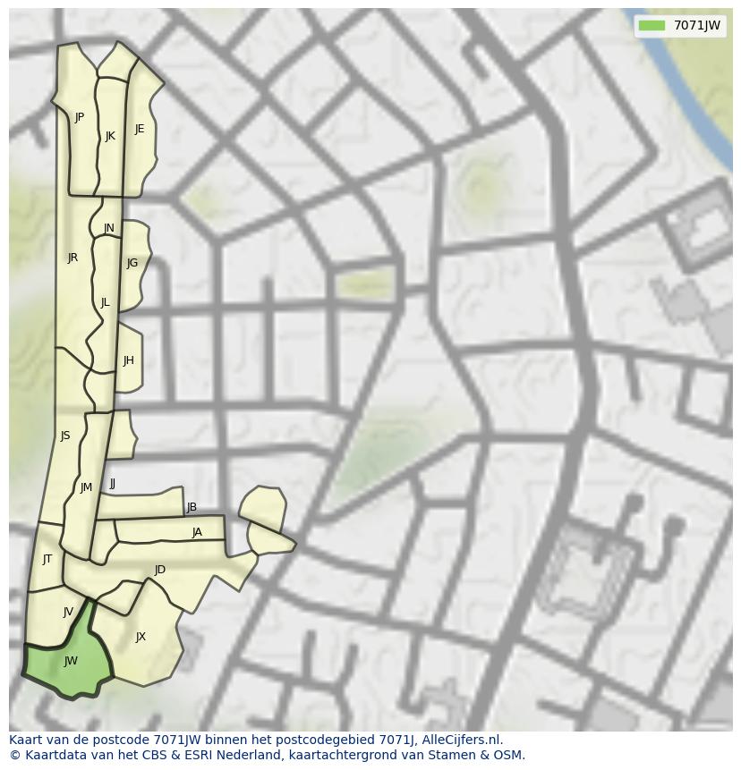 Afbeelding van het postcodegebied 7071 JW op de kaart.