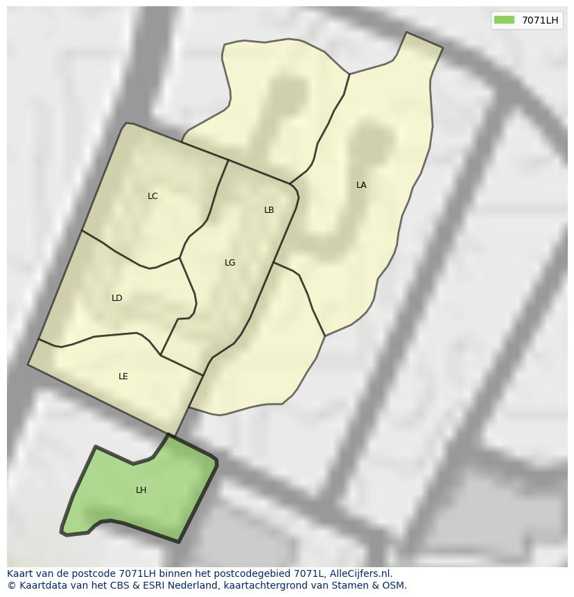 Afbeelding van het postcodegebied 7071 LH op de kaart.