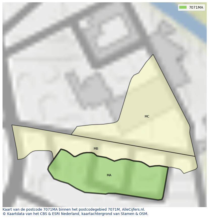 Afbeelding van het postcodegebied 7071 MA op de kaart.