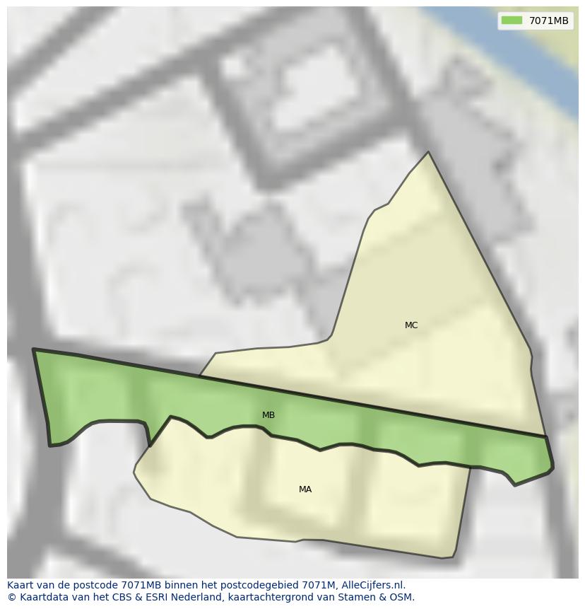 Afbeelding van het postcodegebied 7071 MB op de kaart.