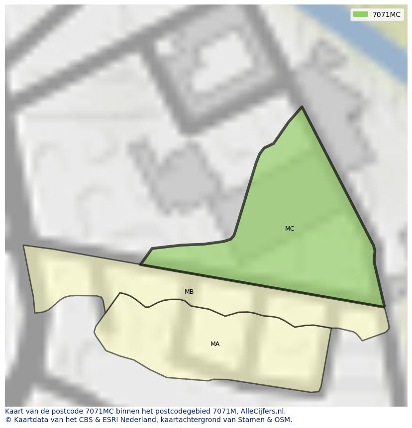 Afbeelding van het postcodegebied 7071 MC op de kaart.