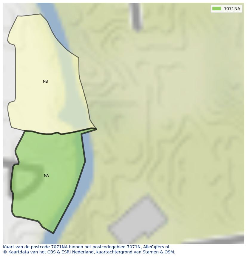 Afbeelding van het postcodegebied 7071 NA op de kaart.