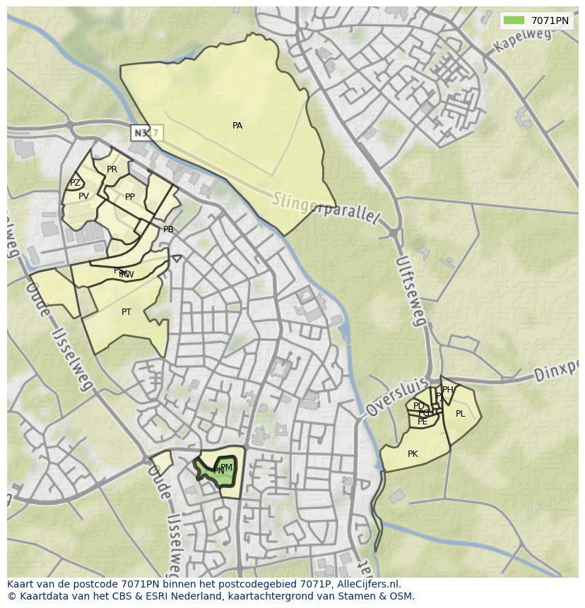 Afbeelding van het postcodegebied 7071 PN op de kaart.