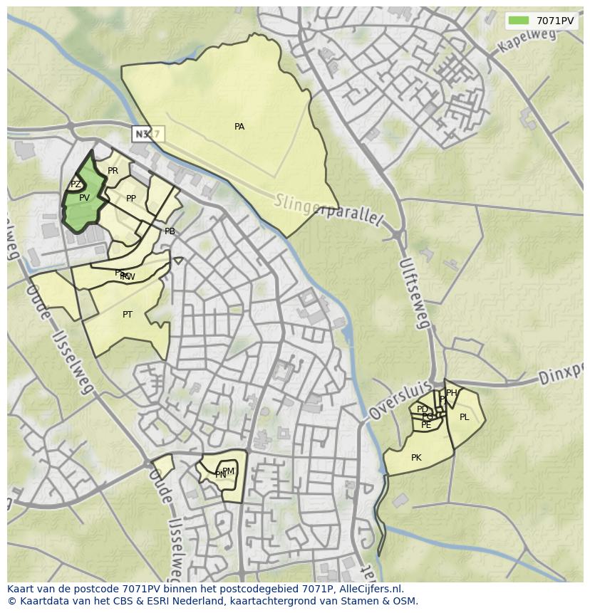 Afbeelding van het postcodegebied 7071 PV op de kaart.