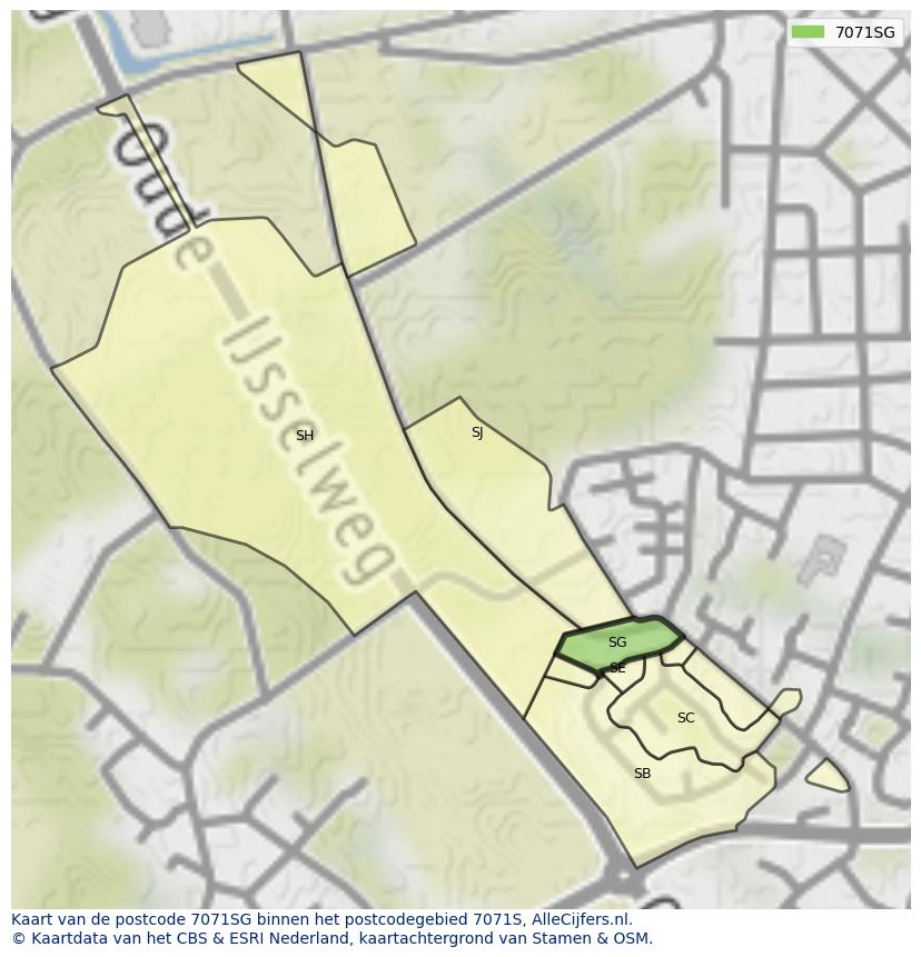 Afbeelding van het postcodegebied 7071 SG op de kaart.