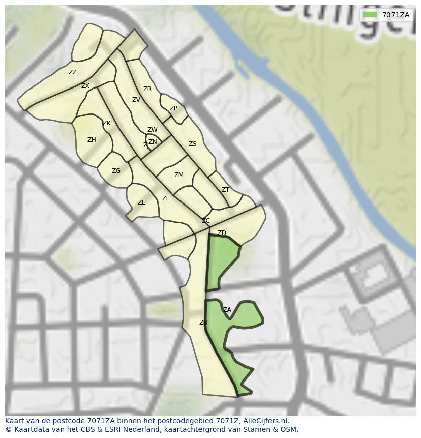 Afbeelding van het postcodegebied 7071 ZA op de kaart.