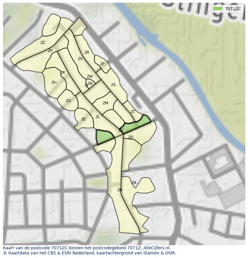 Afbeelding van het postcodegebied 7071 ZC op de kaart.