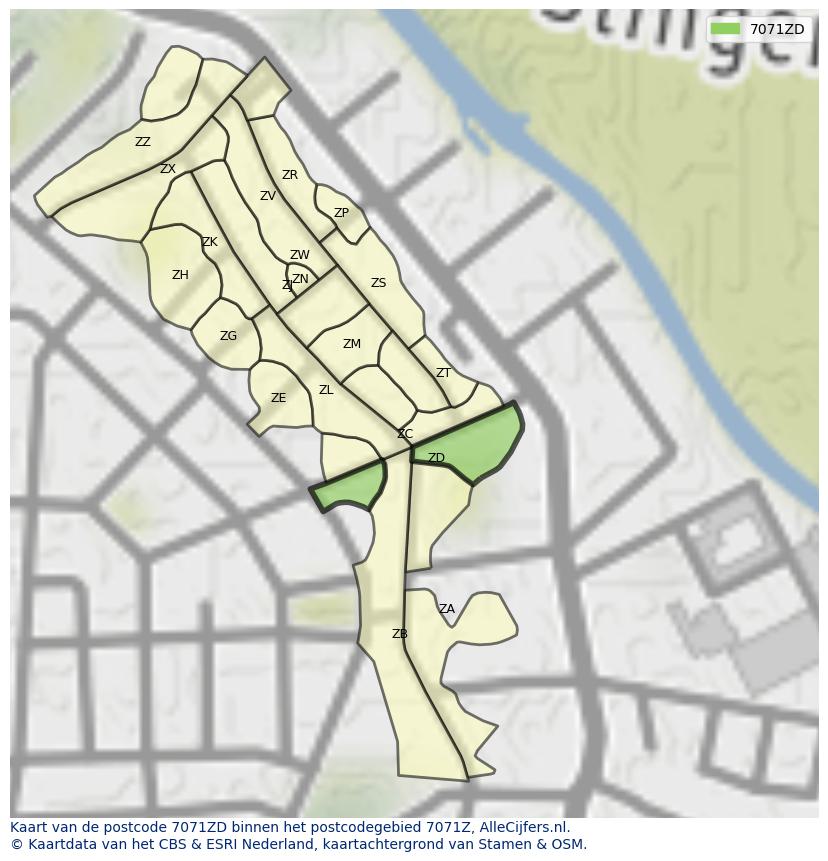 Afbeelding van het postcodegebied 7071 ZD op de kaart.