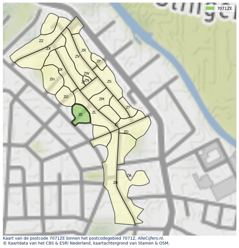 Afbeelding van het postcodegebied 7071 ZE op de kaart.