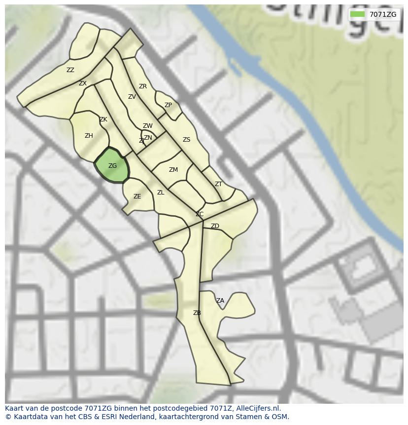 Afbeelding van het postcodegebied 7071 ZG op de kaart.