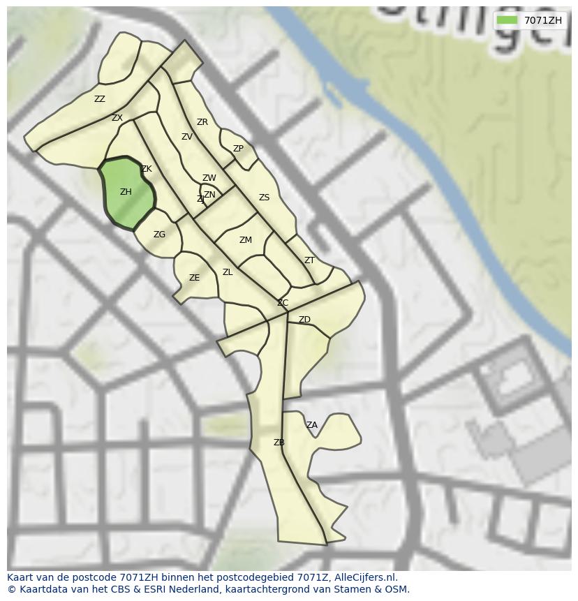 Afbeelding van het postcodegebied 7071 ZH op de kaart.