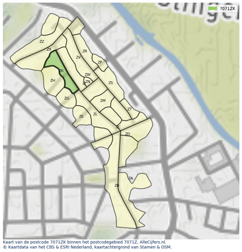 Afbeelding van het postcodegebied 7071 ZK op de kaart.
