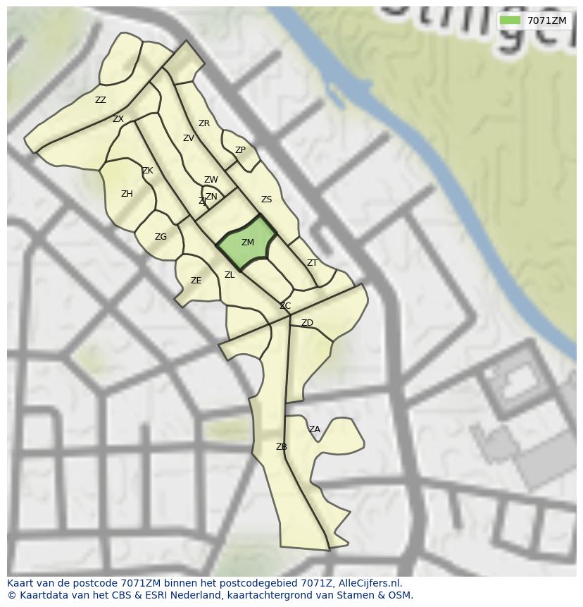 Afbeelding van het postcodegebied 7071 ZM op de kaart.
