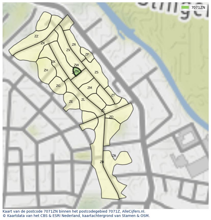 Afbeelding van het postcodegebied 7071 ZN op de kaart.