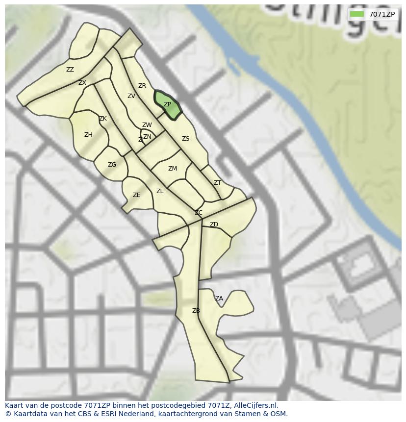 Afbeelding van het postcodegebied 7071 ZP op de kaart.