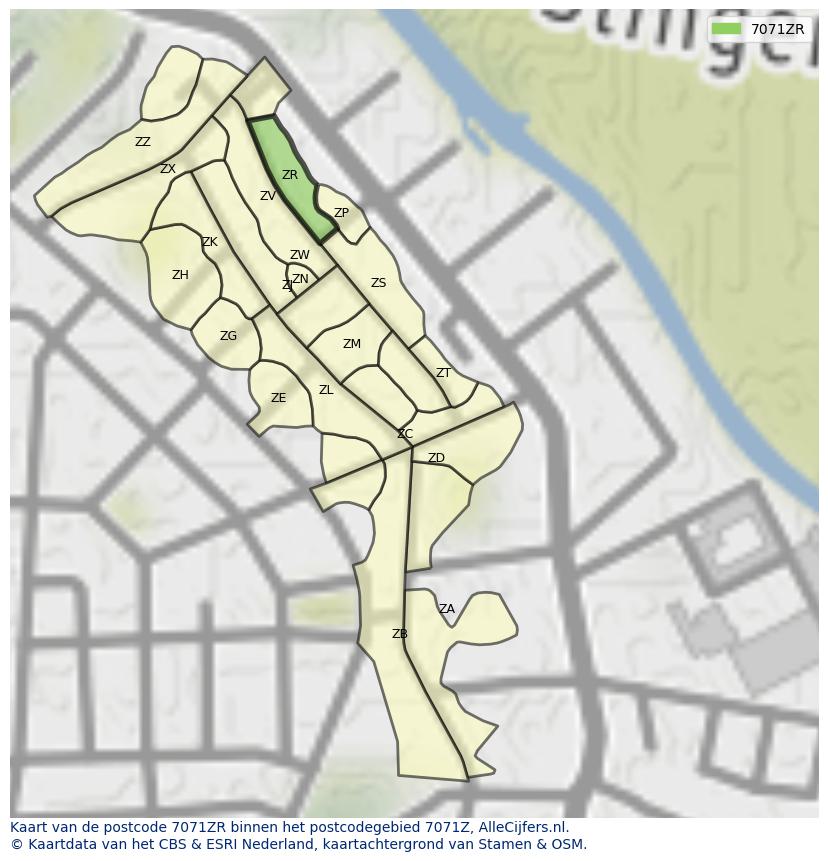 Afbeelding van het postcodegebied 7071 ZR op de kaart.