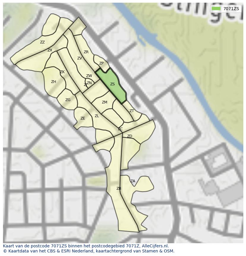 Afbeelding van het postcodegebied 7071 ZS op de kaart.