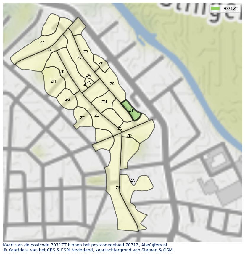 Afbeelding van het postcodegebied 7071 ZT op de kaart.